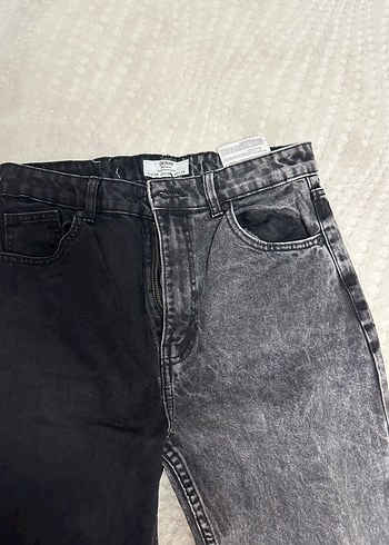 Düğmeli Gri Kadın Denim Jean - Görsel 4