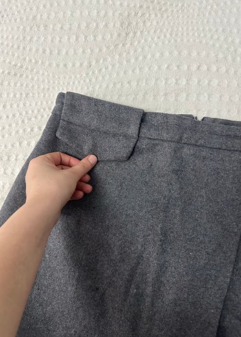 Gri Kemerli Mini Yün Etek - Görsel 2