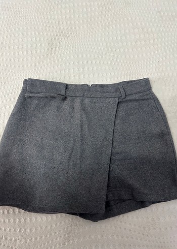 Gri Kemerli Mini Yün Etek - Görsel 5