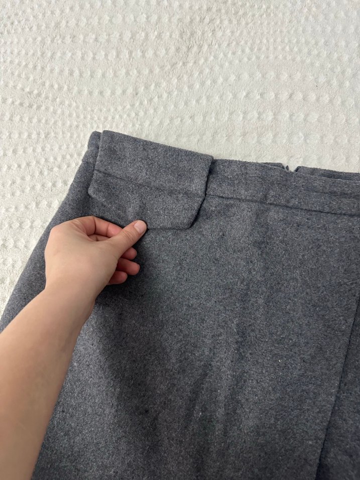 Gri Kemerli Mini Yün Etek - Görsel 2