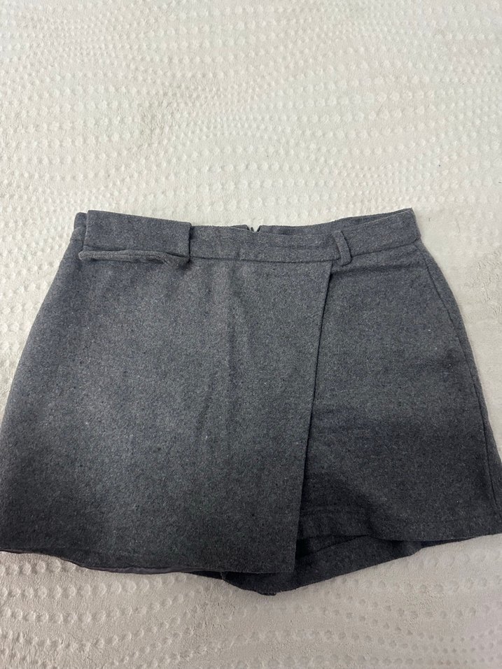 Gri Kemerli Mini Yün Etek - Görsel 5