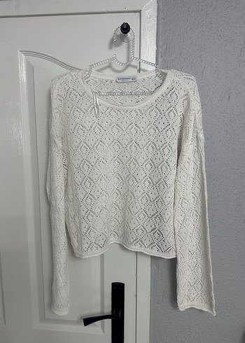 Beyaz Örgü Bohem Kadın Kazak - Görsel 3