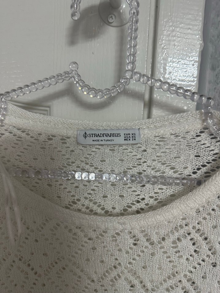 Beyaz Örgü Bohem Kadın Kazak - Görsel 2