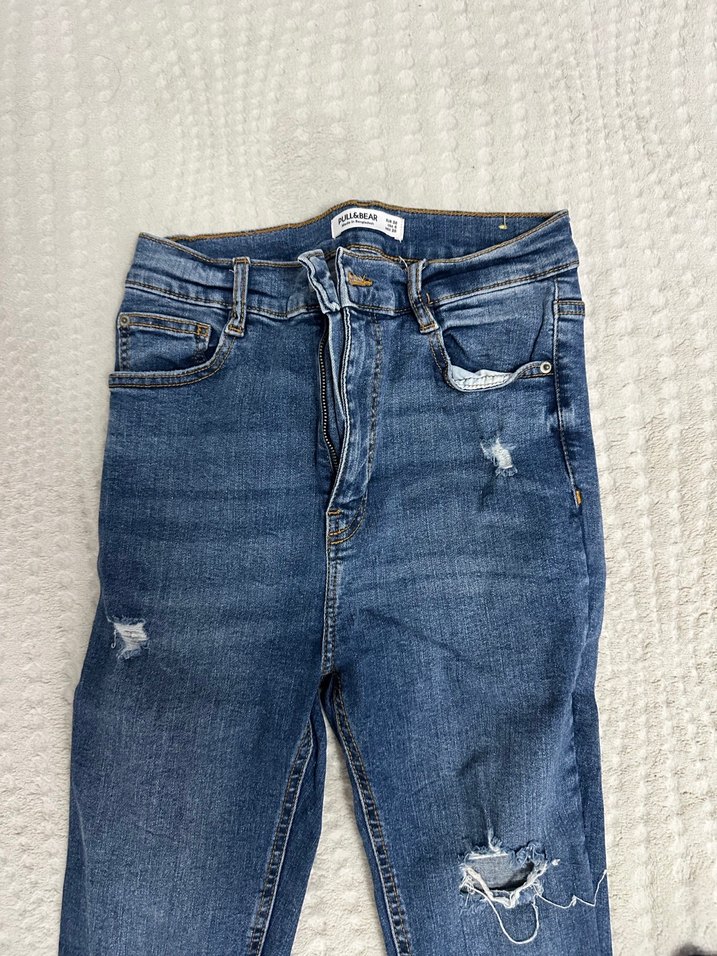 Kadın Mavi Kot Pantolon Tokalı - Görsel 3