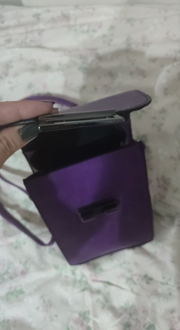 Mor Deri Gümüş Tokalı Kadın Çantası - Görsel 2