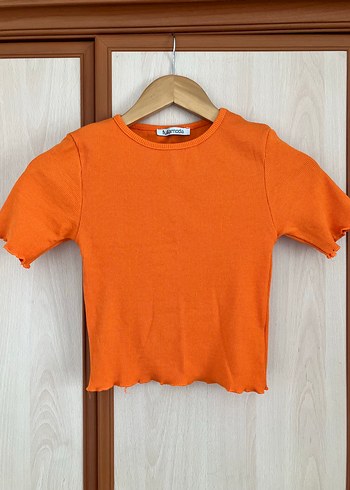 Turuncu Kısa Kollu Crop Mini Pamuklu Tişört