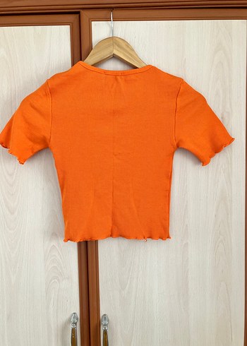 s Beden Turuncu Kısa Kollu Crop Mini Pamuklu Tişört