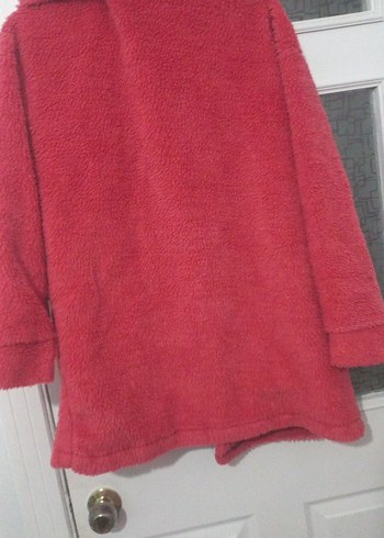 Kırmızı Kadın Midi Boy Peluş Kaban - Görsel 2