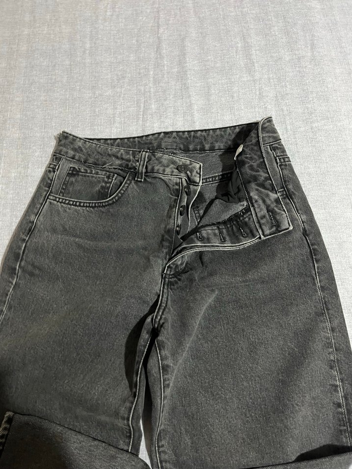 Gri Düğmeli Kadın Midi Jean - Görsel 3