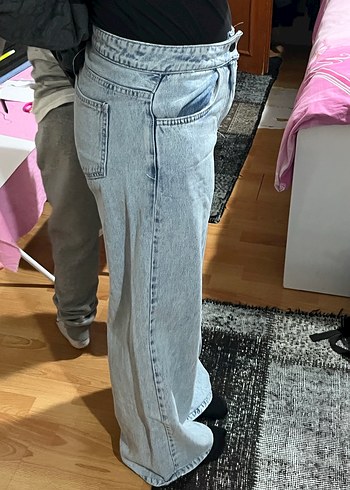 Gri Bol Kesim Midi Kadın Kot Pantolon - Görsel 2