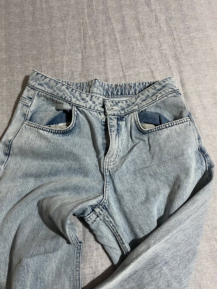 Gri Bol Kesim Midi Kadın Kot Pantolon - Görsel 3