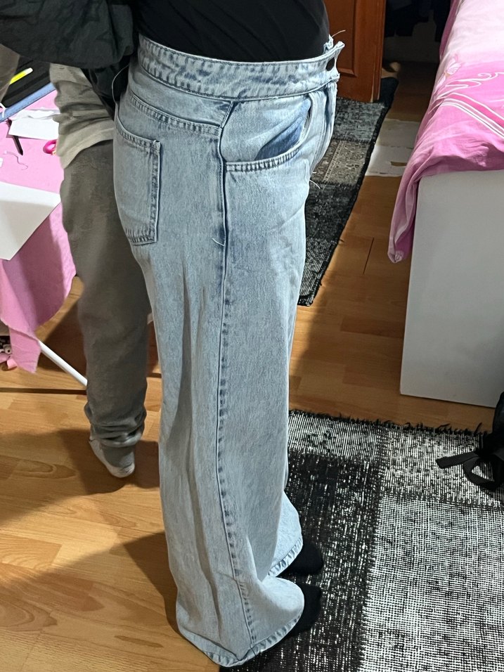 Gri Bol Kesim Midi Kadın Kot Pantolon - Görsel 2