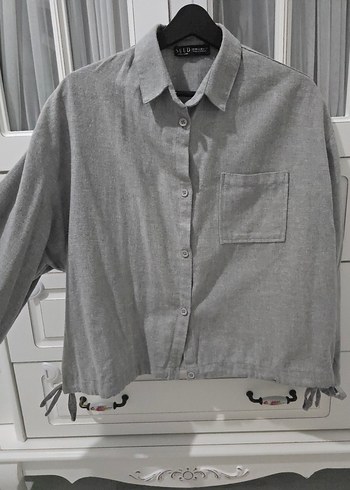 Suud Collection Gri Keten Kadın Gömlek