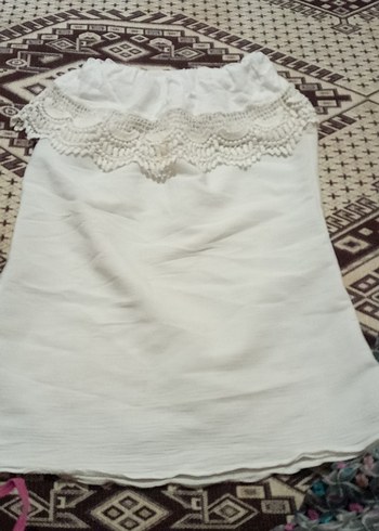 Dantelli Askısız Kolsuz Mini Keten Bluz