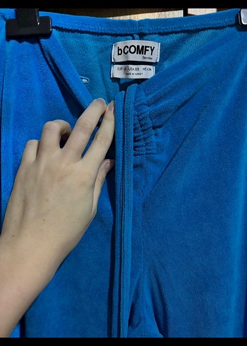 BERSHKA Kadın Mavi Kapüşonlu Uzun Kollu Eşofman Takımı - Görsel 3