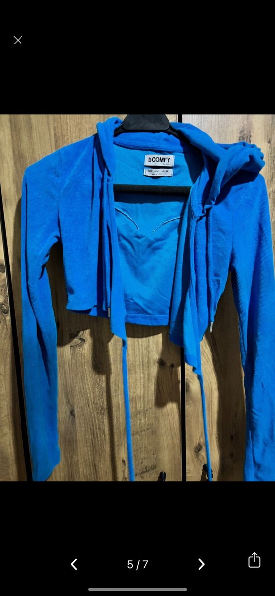 BERSHKA Kadın Mavi Kapüşonlu Uzun Kollu Eşofman Takımı - Görsel 5