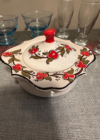 Çiçek Desenli Seramik Mumluk ve Cam Bardak ve kase - Görsel 7