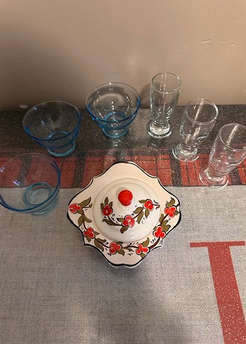 Çiçek Desenli Seramik Mumluk ve Cam Bardak ve kase - Görsel 9