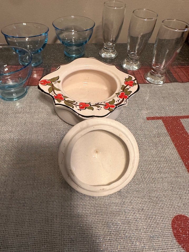 Çiçek Desenli Seramik Mumluk ve Cam Bardak ve kase - Görsel 3