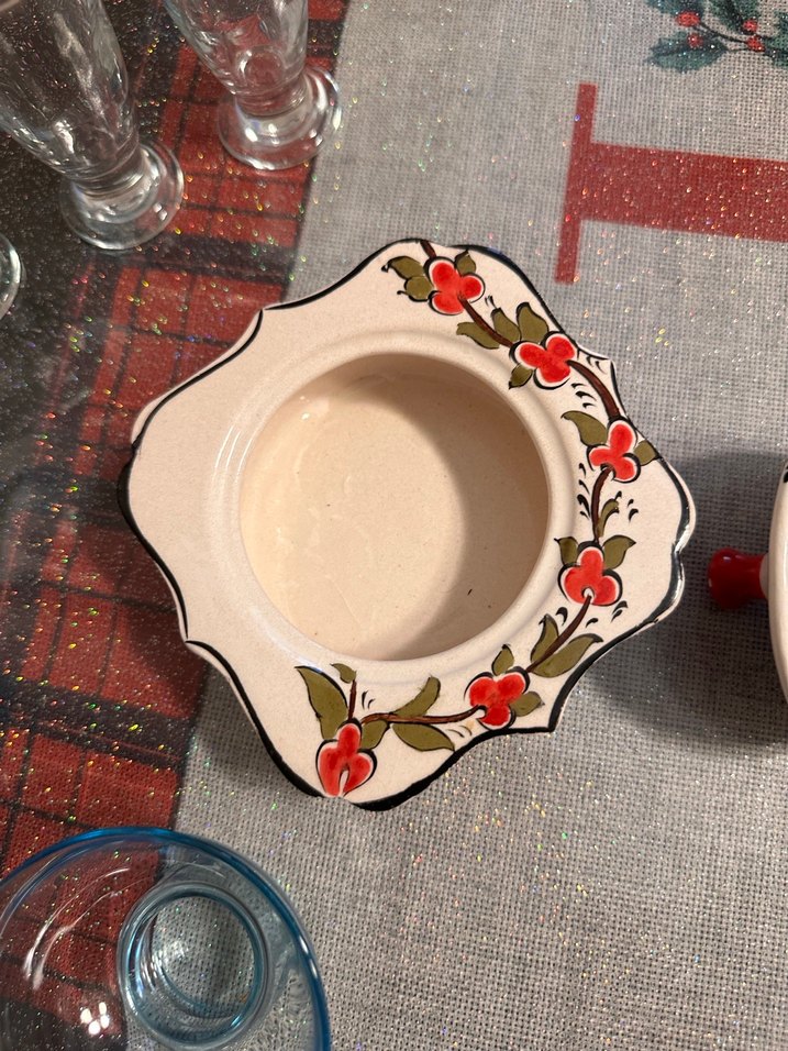 Çiçek Desenli Seramik Mumluk ve Cam Bardak ve kase - Görsel 2