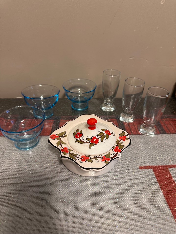 Çiçek Desenli Seramik Mumluk ve Cam Bardak ve kase - Görsel 5