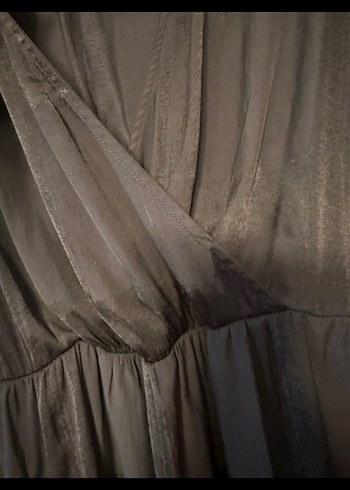 Oysho Siyah V Yaka Uzun Keten Elbise - Görsel 5