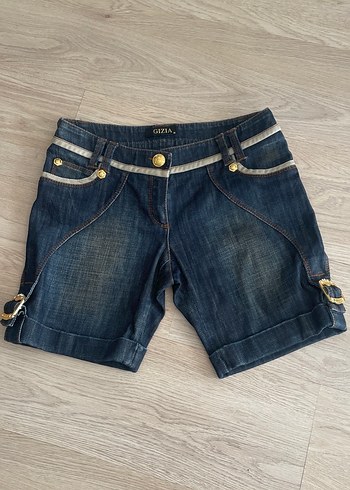 Gizia Kemerli Koyu Lacivert Mini Denim Şort