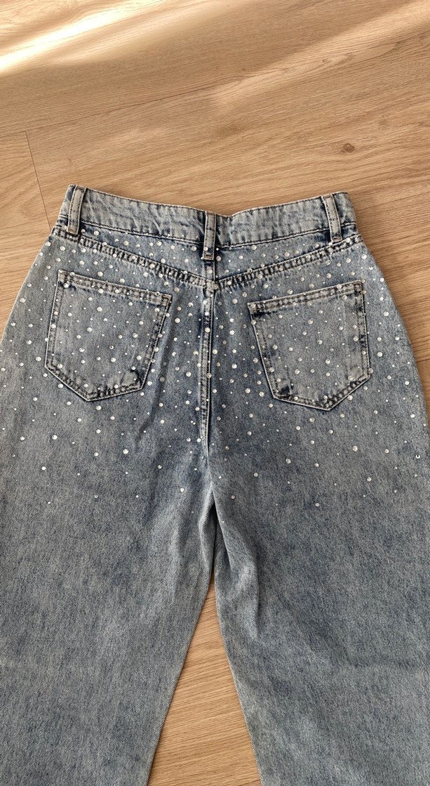 Gri Taşlı Kadın Kot Pantolon - Görsel 4