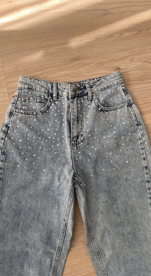 Gri Taşlı Kadın Kot Pantolon - Görsel 2