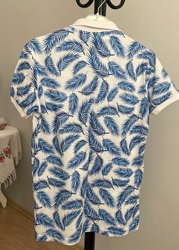 Mavi Yaprak Desenli Kısa Kollu Polo Tişört - Görsel 2