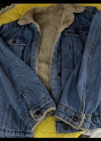 Kürk Detaylı Gri Kadın Denim Ceket