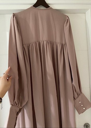 Bej  Uzun Kollu Salaş Elbise - Görsel 4