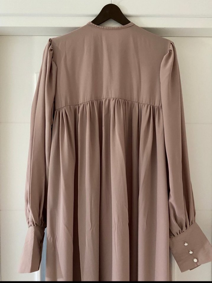 Bej  Uzun Kollu Salaş Elbise - Görsel 3