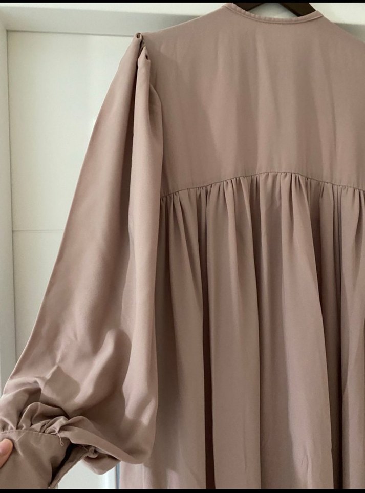 Bej  Uzun Kollu Salaş Elbise - Görsel 5