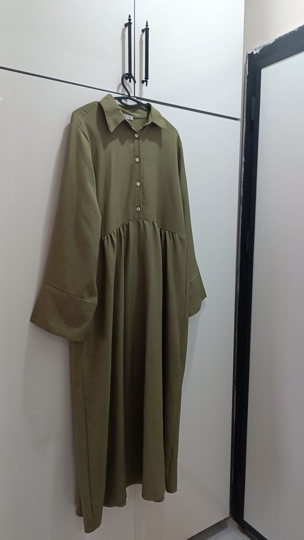 Kadınlar için Rahat Haki Pamuklu Drapeli Wrap - Görsel 2