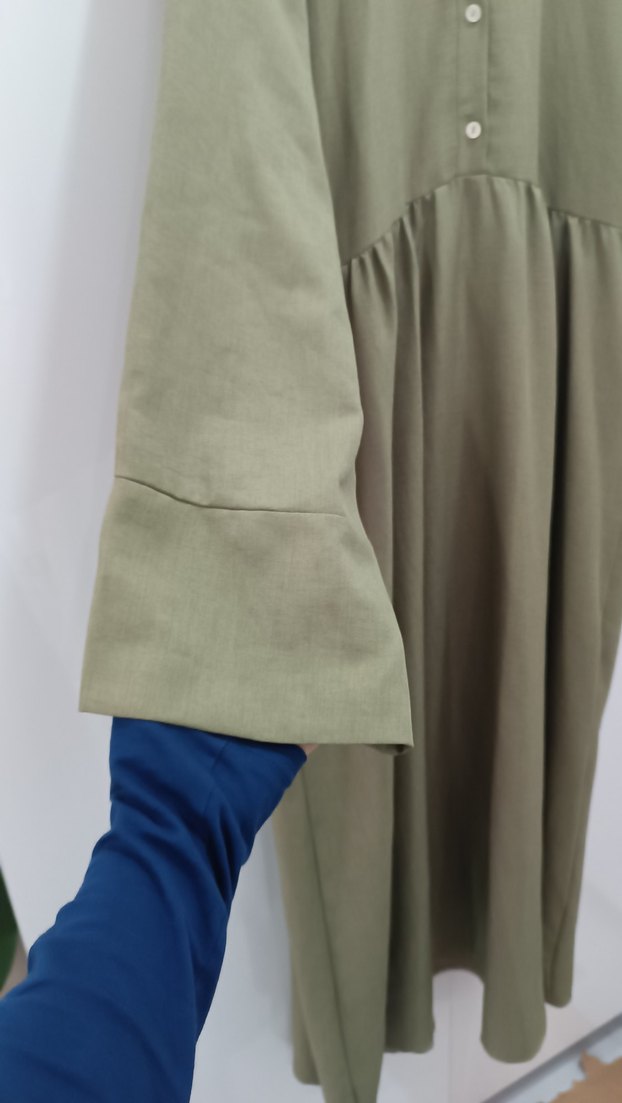 Kadınlar için Rahat Haki Pamuklu Drapeli Wrap - Görsel 3