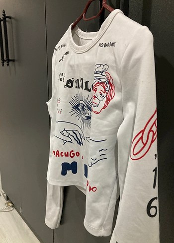 Beyaz Baskılı Kız Çocuk Uzun Kollu Tişört - Görsel 3