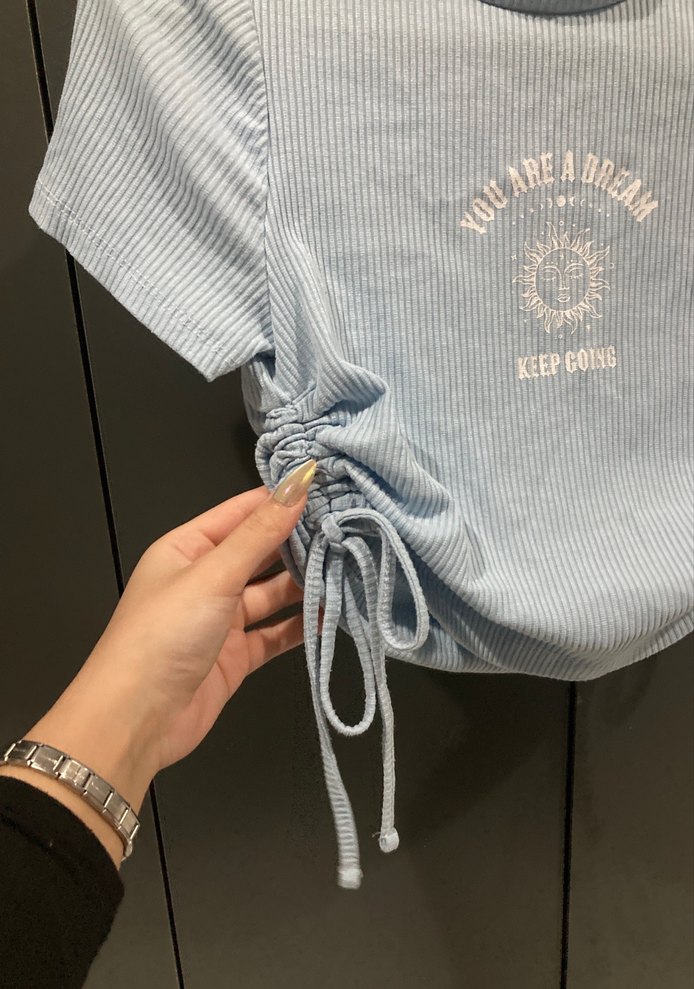 Kız Çocuk Mavi Piliseli Kısa Kollu Tişört - Görsel 2