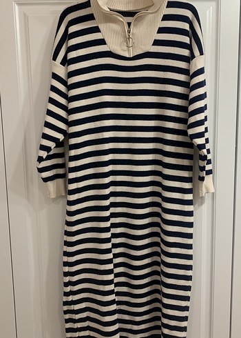 Çizgili Yarım Fermuarlı Kadın Triko - Görsel 2