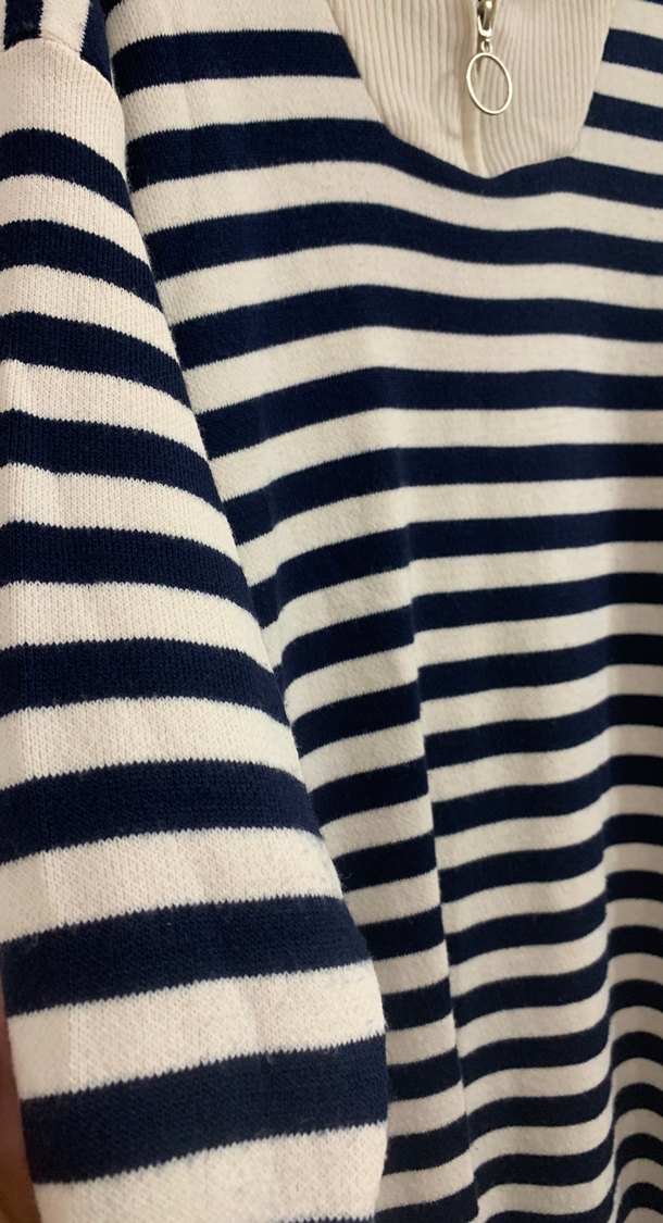 Çizgili Yarım Fermuarlı Kadın Triko - Görsel 3