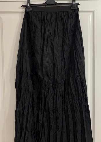 Kadın Siyah Piliseli Uzun Keten Etek - Görsel 2