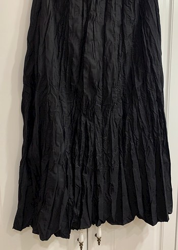 Kadın Siyah Piliseli Uzun Keten Etek - Görsel 3