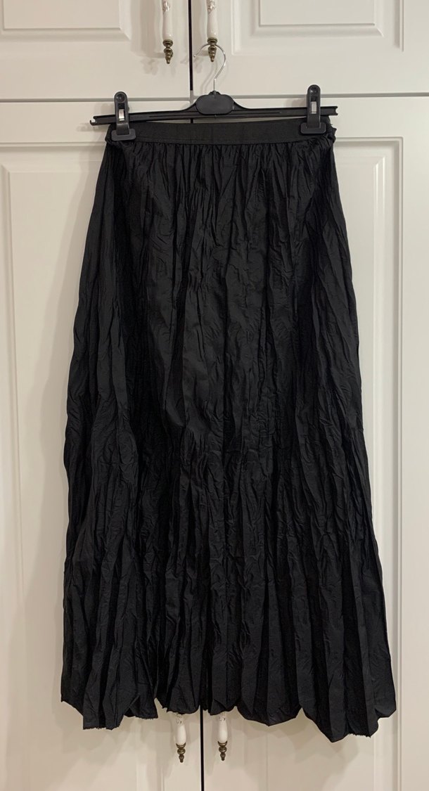 Kadın Siyah Piliseli Uzun Keten Etek - Görsel 2