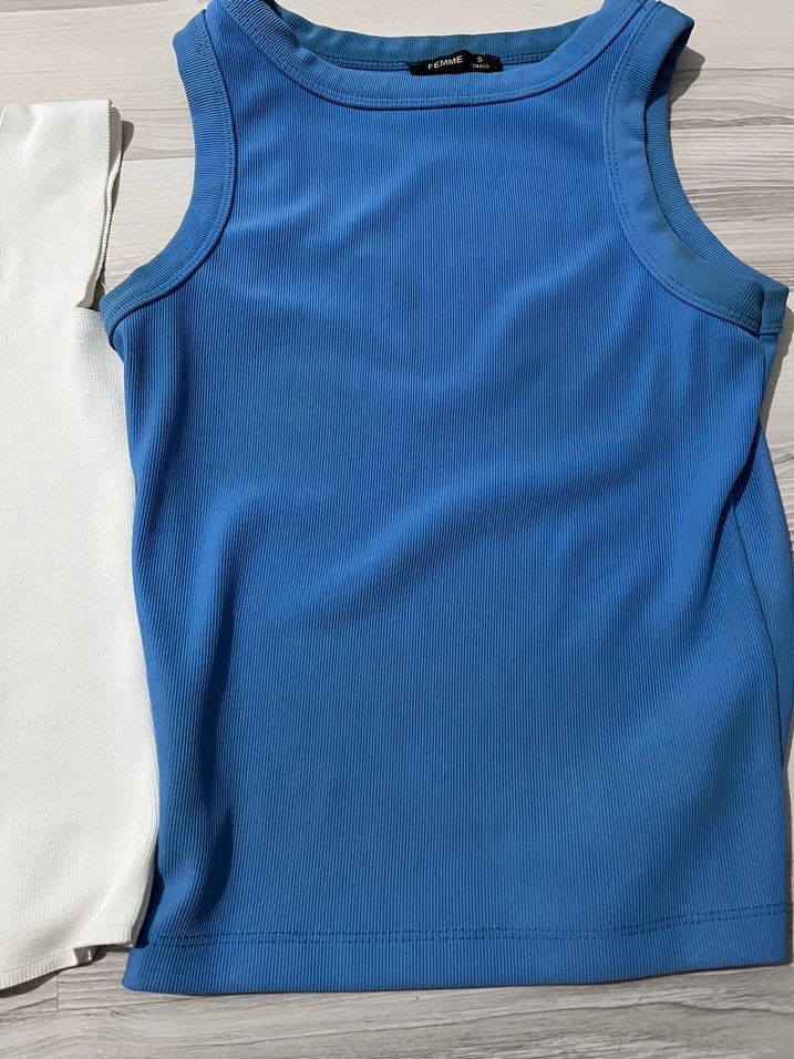 Mavi +beyaz crop atlet - Görsel 4