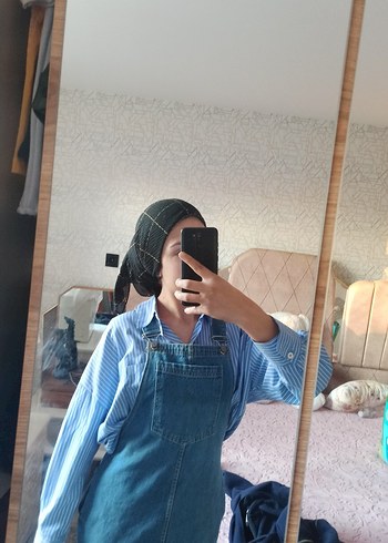 Mavi Denim Midi Salopet Elbise - Görsel 3