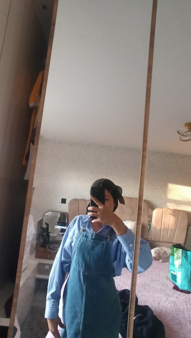 Mavi Denim Midi Salopet Elbise - Görsel 4