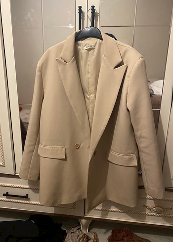 Bej Kadın Düğmeli Midi Blazer Ceket - Görsel 2