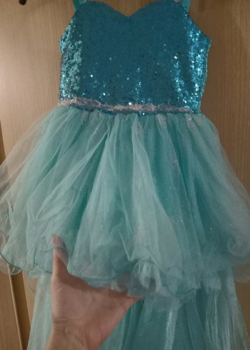 4 Yaş Beden turkuaz Renk Parlak Turkuaz Payetli Kız Çocuk Elbise frozen Elsa elbise 4.5.