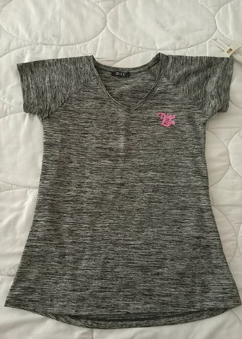 Gri V Yaka Kadın Spor Tişört