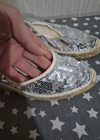 Gri Payetli Kadın Dolgu Topuk Espadril oricinal 36 - Görsel 8